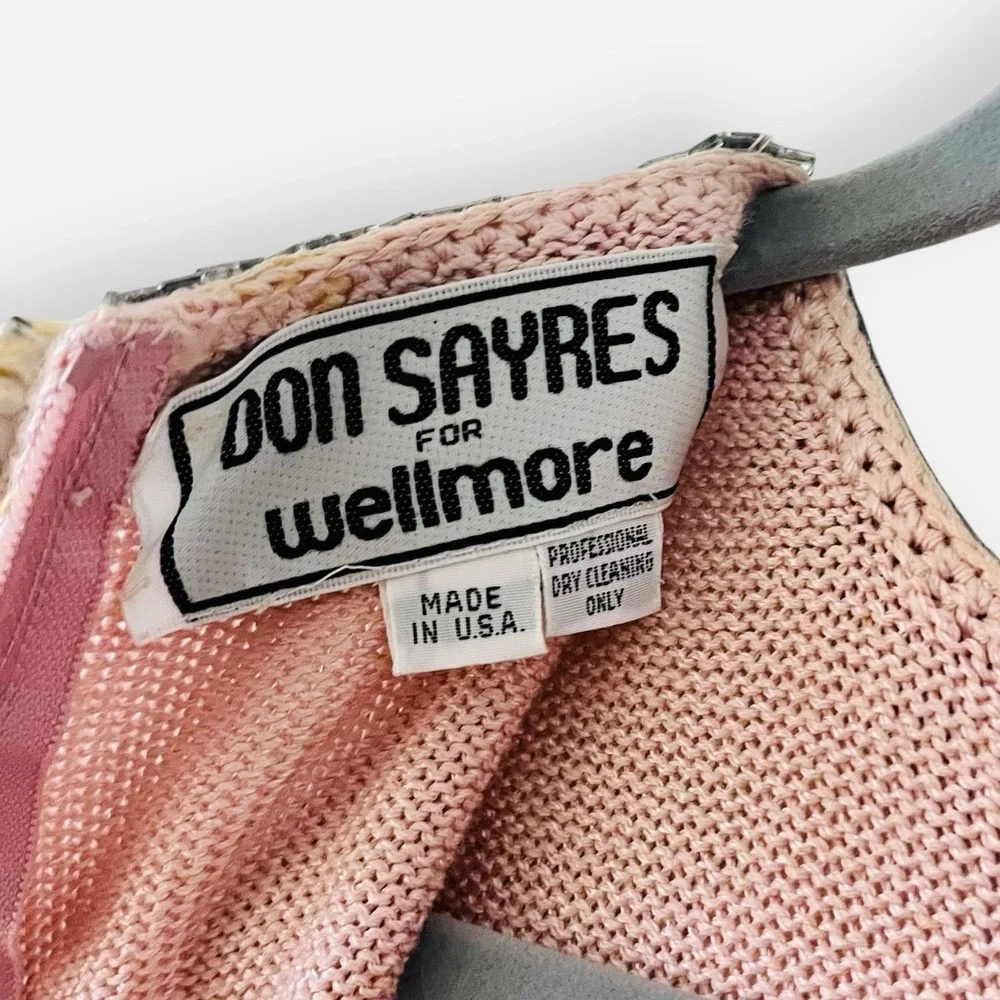 Vintage Don‎ Sayres Wellmore Sweater Dress Small Pink Sequin Beaded Floral